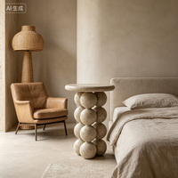 Table basse en travertin naturel pur NANWEI, base sphérique, table ronde en pierre artisanale sur mesure pour un espace de vie moderne