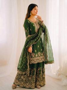 New Design Trending Silk Top Sarara Dupatta Reddy to Wear Women's Party <b>Ankle</b>-Length All Seasons - Product Image 2