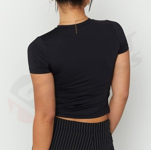 เสื้อกล้ามครอปท็อปผ้าซาตินถักเนื้อผ้าฝ้าย คอวี แขนสั้น สำหรับผู้ชาย สไตล์ลำลอง - Product Image 2