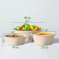 Bols jetables écologiques en bagasse de canne à sucre 48oz, robustes, compostables, résistants aux micro-ondes et aux fuites, pour fêtes, soupes, salades, ramen