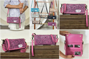 Nouveau Portefeuille Trifold pour Femme en Cuir de Vachette Véritable Fait Main, Fermeture Magnétique, Sac à Bandoulière Pochette, Vente en Gros Directe Usine - Product Image 3