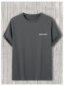 Camisetas Gráficas con Texto Motivacional en Color Gris Oscuro, MOQ Bajo, Camiseta con Estampado Floral, Camiseta de Manga Corta para Hombre, Informal, con Estampado en la Espalda, de Algodón Jersey - Product Image 3
