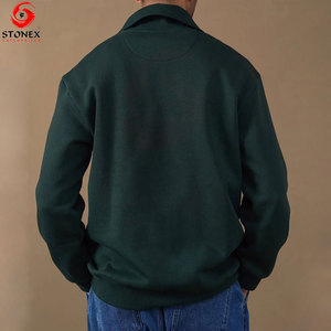 Prix de gros – Sweat-shirt polaire homme vert foncé à demi-zip, coupe droite, col montant, décontracté, pour l'automne, services OEM - Product Image 3