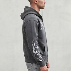 Nouveau sweat à capuche gris pour homme avec imprimé graphique blanc et rouge, style streetwear, coupe classique, en coton French Terry, pour l'automne - Product Image 3