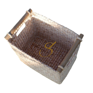 Handwoven Water Hyacinth <b>Basket</b> with Wooden Handles: <b>Rectangular</b> Storage - Product Image 1