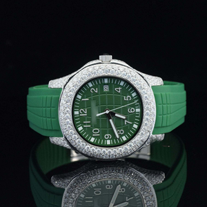 Relojes Automáticos Mecánicos con Esfera de Cristal de 5mm, Correa de Goma, Bisel Verde, Diamantes Moissanite de Calidad VVS1, Letras y Palabras - Product Image 3