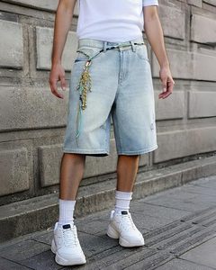 Pantalones Cortos de Mezclilla Holgados para Hombre, Color Azul Hielo Claro, Estilo Vintage, Lavado Ácido, Pierna Ancha, Retro, Ropa Urbana de Verano - Product Image 4