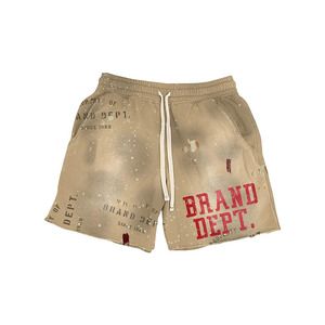 Women Acid Wash Shorts GSM Premium Cotton Blend Faded Black Drawstring Waist Raw Hem Custom Screen Print Logo women's shorts - Product Image 4