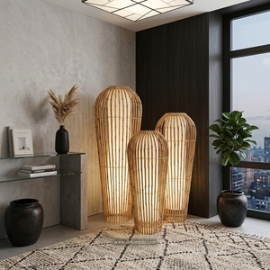 Lampe sur pied LED Pion Guci, ensemble de lampes décoratives en bambou jaune faites à la main pour le salon, la chambre à coucher, la décoration intérieure d'hôtel - Product Image 6