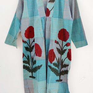 Women's <b>Summer</b> Casual Eco-Friendly Block Printed Floral Bohemian Hand Woven Maxi <b>Dress</b> <b>with</b> Button Decoration 3/4 Sleeve <b>Pockets</b> - Product Image 4