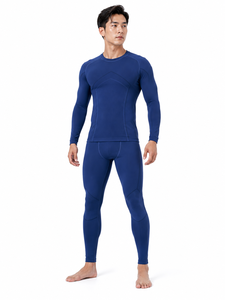 Ensemble de sous-vêtements de compression à manches longues pour hommes, séchage rapide, respirant, sans couture, haut et pantalon bleus à manches longues pour toutes les saisons - Product Image 3