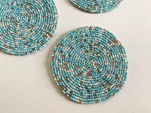 Handmade Beaded <b>Coasters</b>: Blue, <b>Silver</b>, and White (Set of 4/6) by whimsy art craft - Product Image 4