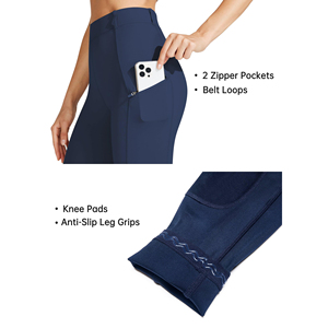 Jodhpurs y pantalones de montar clásicos azul marino para mujer con parches de calidad en las rodillas y cierres elásticos tradicionales en la cintura para trabajo en el establo - Product Image 5