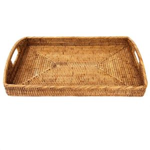 Custom Design Rattan Storage <b>Tray</b> for Home Desk Organized Food Storage <b>Basket</b> Hand-woven Rattan <b>Tray</b> - Product Image 1