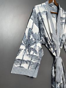 Kimono de Algodón con Estampado Indio, Cuello en V, Manga Larga, Elegante Bata de Estar por Casa, Ropa Casual para Mujer, Verano, Primavera, Secado Rápido - Product Image 5