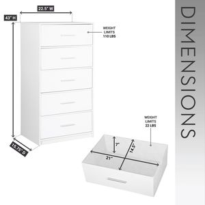 Comò bianco a 5 cassetti con ampi cassetti in tessuto - Product Image 4