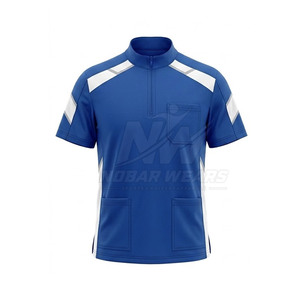 Comfortable Half Zip <b>Scrub</b> <b>Top</b> With Modern Medical Style Stand Collar Short Sleeves And Functional Front Closure - Product Image 2