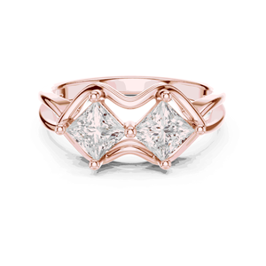 Anillo Unisex Toi Et Moi con Diamante Cultivado en Laboratorio, Corte Princesa Doble, Cuatro Puntas, Color E, Oro Sólido de 18K, Anillo de Compromiso - Product Image 3