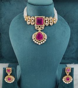 Ensemble collier et perles Polki Hydro en pierre doublette et moissanite de qualité supérieure, idéal pour les mariages, les soirées, les fiançailles, finition luxueuse. - Product Image 5