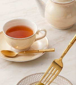 Ensemble de couverts en métal élégant, design bambou doré, finition miroir, compatible lave-vaisselle, pour événements de mariage - Product Image 3