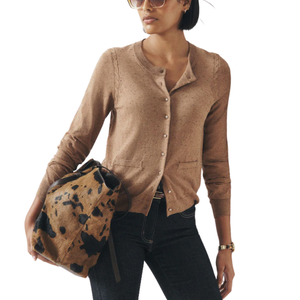 Chocolate <b>Brown</b> Soft Touch Cotton Rich Crew Neck <b>Cardigan</b> <b>Women</b> Long Sleeve Button Front Knitwear With Pockets For Wholesale Top - Product Image 1