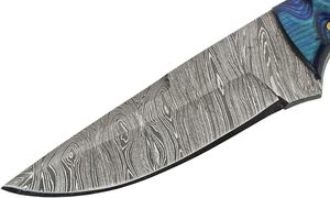 Cuchillo de Caza de Acero de Damasco con Mango con Patrón Azul y Funda de Cuero, Hoja de Punta Caída de 9 Pulgadas, Cuchillo para Exteriores - Product Image 4