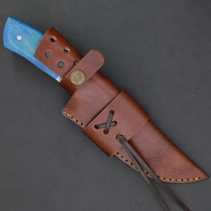 Custom Engraved Stainless Steel Fixed Blade Hunting Knife With Blue Handle Blade 0.7mm Thickness - Product Image 4