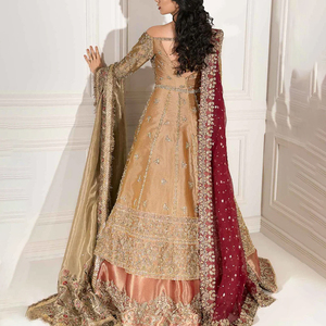 Vestido de Novia Tradicional Pakistaní de Moda, Lehenga Choli de Terciopelo para Fiesta, Venta al por Mayor, Bordado de Lujo, Sin Arrugas - Product Image 2