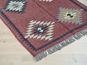 Alfombra Kilim Hecha a Mano con Patrón Geométrico, de Lana y Acrílico, Rectangular, Tejido Plano, para Pasillo - Product Image 3