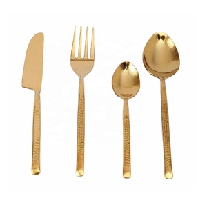 Nouveauté : Ensemble de couverts en acier inoxydable poli miroir, manche plat traditionnel doré, pour la décoration de table et les ustensiles de cuisine d'hôtel - Product Image 2