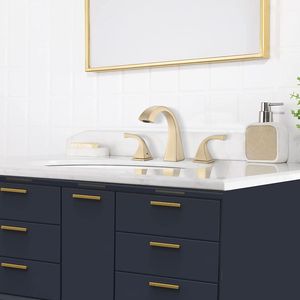 Rubinetto per Lavabo Bagno a 2 Maniglie in Oro Spazzolato con Scarico, Rubinetti Premium per Lavabo - Product Image 2