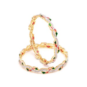 Royal Style Zirconia Enamel Bracelet 22K Gold Plated Brass <b>Kada</b> Indian Bridal Wedding Jewelry Gift - Product Image 2