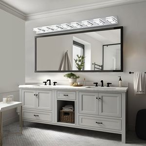 52\" Modern Chrome 8-<b>Light</b> LED <b>Vanity</b> <b>Light</b> Square Acrylic Lampshades Wall Mount Fixture <b>Mirror</b> Lighting for Bathroom - Product Image 3