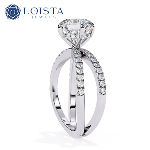 Bague de fiançailles LOISTA en platine avec diamant rond brillant et diamants latéraux, bijoux classiques pour femmes, certifiée GIA - Product Image 3