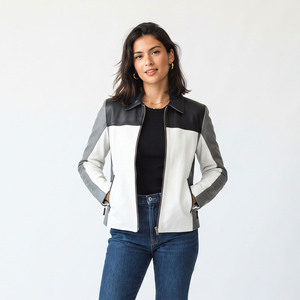 Veste de moto en cuir PU pour femme, coupe ajustée, col montant, imperméable, manches longues, style streetwear tendance - Product Image 2