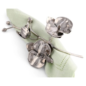 Décoration de table florale tropicale – Support de serviettes de luxe artisanal en forme de branche d'orchidée argentée – Accessoires de salle à manger - Product Image 3