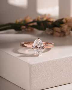 Anillo de lujo con halo oculto tipo catedral y diamante ovalado de 1.01 quilates para mujer, de oro rosa de 14K, cultivado en laboratorio, regalo de compromiso para novia - Product Image 5