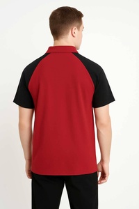 Camisetas Polo de Alta Calidad 100% Algodón para Hombre, Camiseta Polo Roja con Mangas Negras, Estilo Casual con Cuello y Bloques de Color en Contraste - Product Image 2
