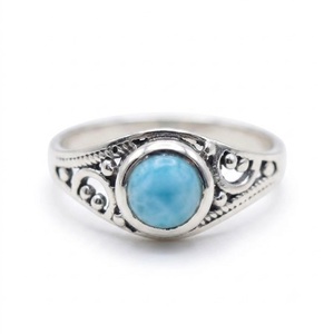 Wholesale 925 Sterling Silver Blue Larimar <b>Ring</b> Natural Round Shape Gemstone Handmade <b>Statement</b> <b>Ring</b> December Birthstone - Product Image 1