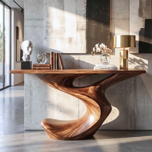 Table console en bois faite à la main, chef-d'œuvre moderne de style farmhouse, confectionnée à la main à partir de bois naturel massif, artisanat raffiné. - Product Image 5