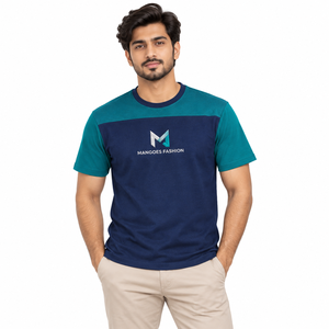 T-shirt vert uni pour homme, manches courtes, col rond, coupe classique, logo sur le devant, respirant, séchage rapide, toile 220g polyester/coton - Product Image 4
