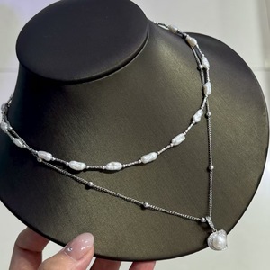 Collar de Perlas Barrocas, Collar de Clavícula Irregular de Agua Dulce Natural, Doble Capa - Product Image 3