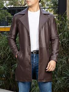 Chaquetas de cuero de moda deportiva para hombre de primera calidad, abrigo largo tipo trench de cuero negro para hombre - Product Image 5