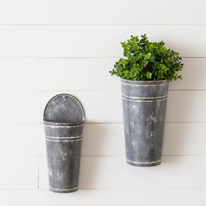 Pot de fleurs rond mural en métal galvanisé argenté, style ferme, pour intérieur et extérieur, idéal pour la décoration de la maison. - Product Image 5