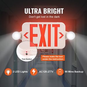 Paquete de 4 señales de salida de emergencia comerciales probadas por UL, iluminación de salida de incendios LED, cabezales ajustables de respaldo de batería, letras para emergencia - Product Image 3