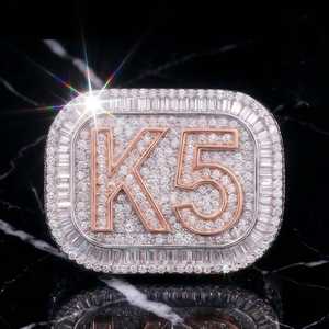 Anillo de Hip Hop Personalizado con Letras y Números de Moissanita, Plata de Ley 925 Original para Rapper, Amuletos para Fiestas y Ocasiones - Product Image 2