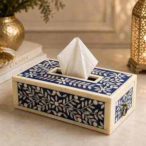 Boîte à mouchoirs artisanale indienne, nouveau modèle, incrustation de os, motif floral, qualité et finition supérieures, pour la maison, le bureau et les restaurants. - Product Image 2