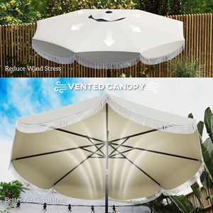 Ombrellone da Esterno 9FT UPF 30+ per Mercato/Patio, 8 Stecche, Inclinazione a Pulsante, Ventilato, con Manovella in Acciaio - Product Image 6