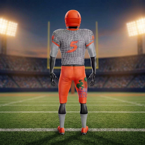 Uniforme de Fútbol Americano Personalizado, Sublimado Completo en Naranja y Gris, con el Número 5 y un Patrón de Escamas de Reptil - Product Image 5