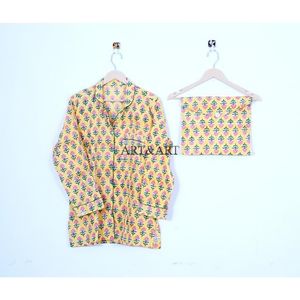 ชุดนอนผ้าฝ้ายลายดอกไม้ดีไซน์ใหม่ขายดีสำหรับฤดูร้อนสำหรับผู้หญิง มีหลายขนาดให้เลือกจากอินเดีย - Product Image 3